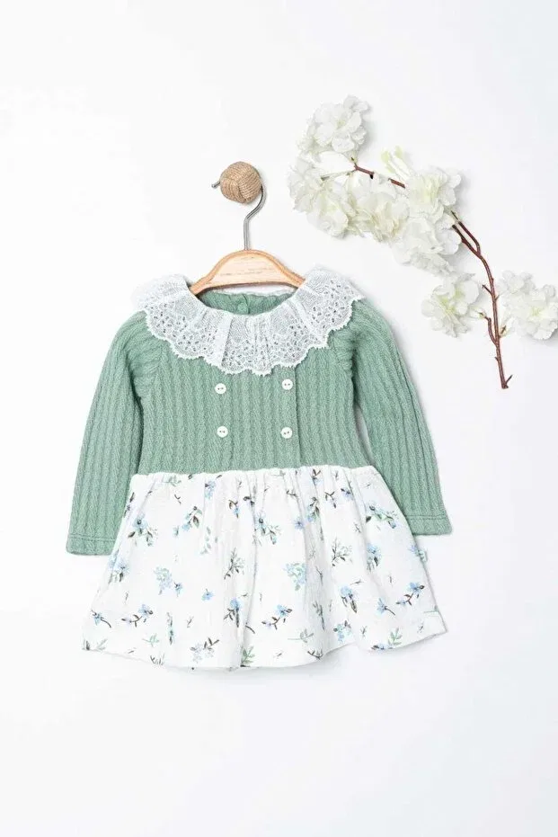 Детское платье для девочек с длинным рукавом Vintage baby girl dress Dinamik Çocuk, Green
