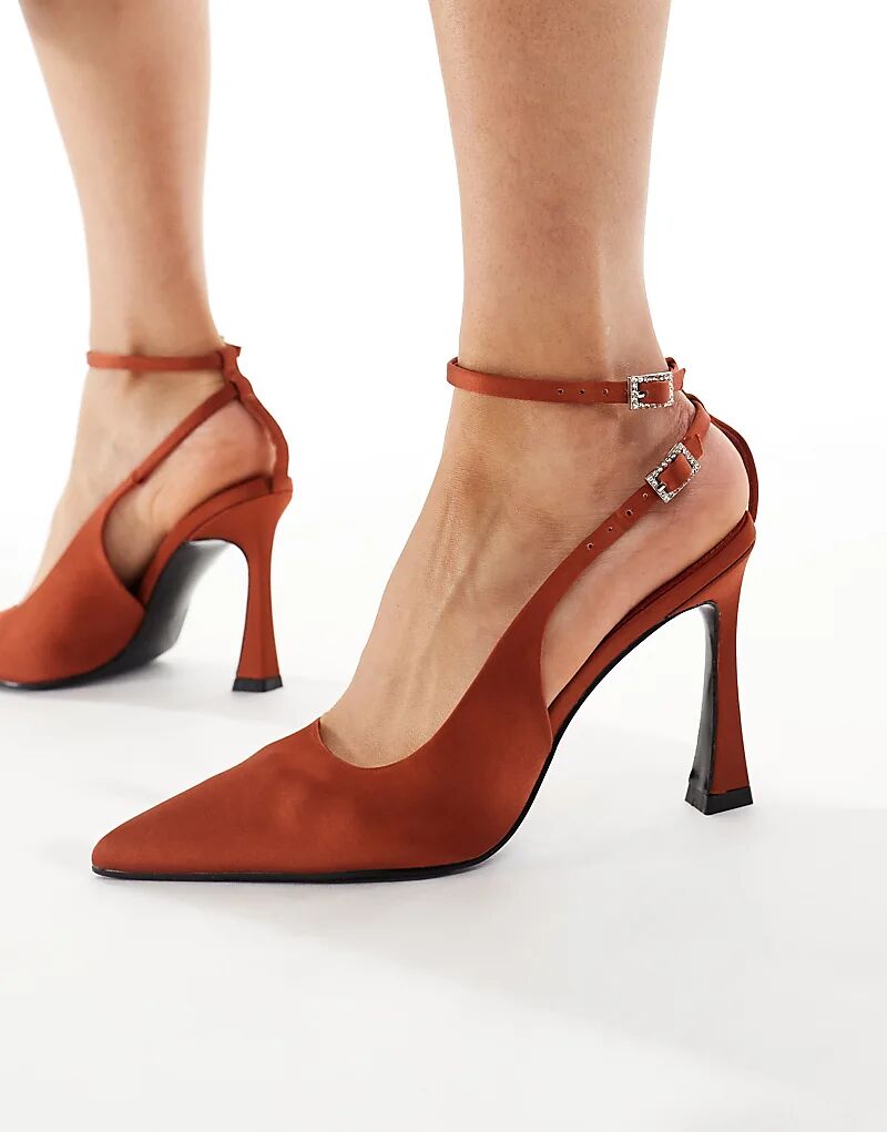 Туфли Schuh Sunday на каблуке из оранжевого атласа