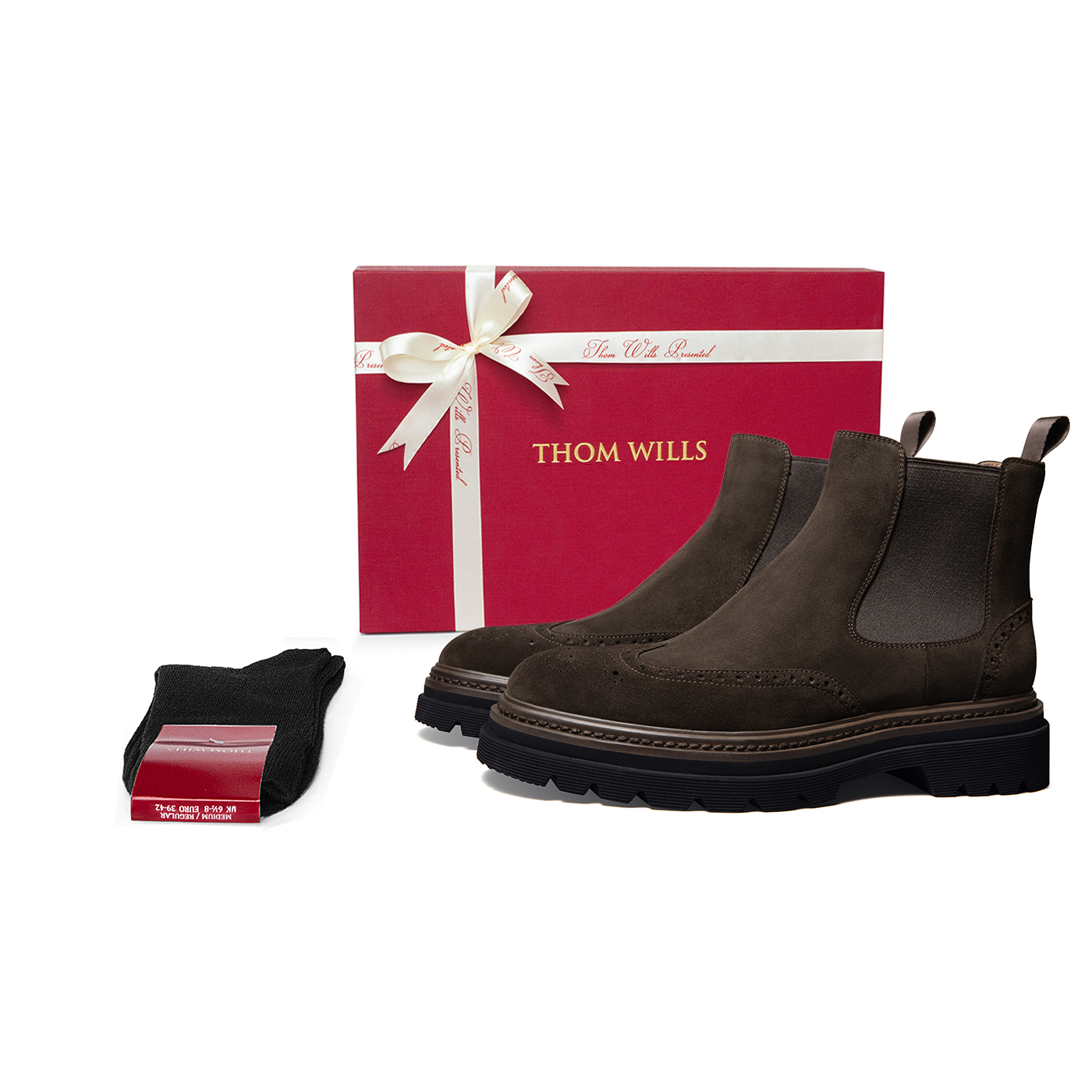 

Броги Brock из замши, осенне-зимние замшевые ботинки, короткие челси для мужчин THOM WILLS, [Box]темно-коричневый E1932