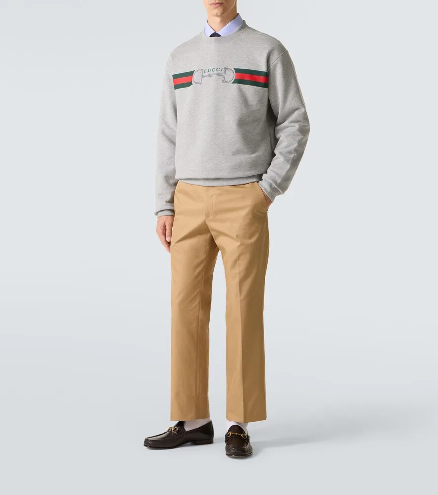 Толстовка Gucci Хлопковая с полосками Web Stripe, серая — фото 2
