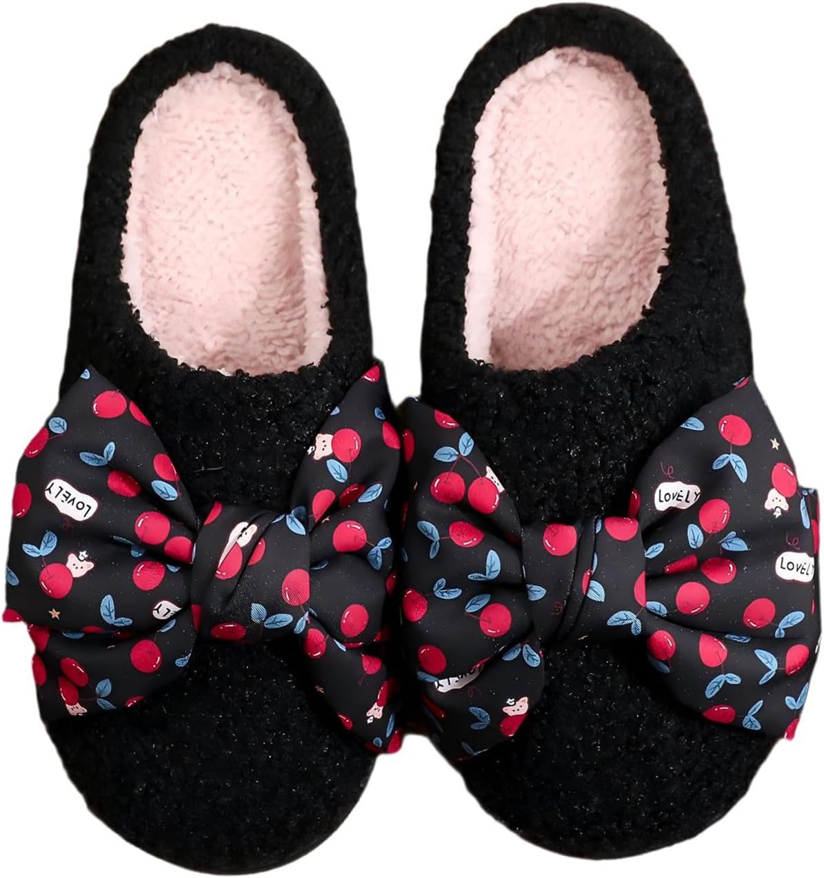 

Женские и мужские домашние тапочки с эффектом памяти, мягкие, без шнурков, противоскользящие, пушистые, для дома и улицы Edobao, черный/вишневый