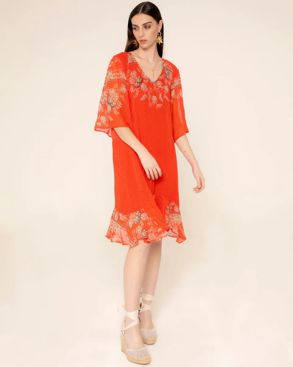 

Короткое платье с V-образным вырезом и цветочным принтом Niza, оранжевый