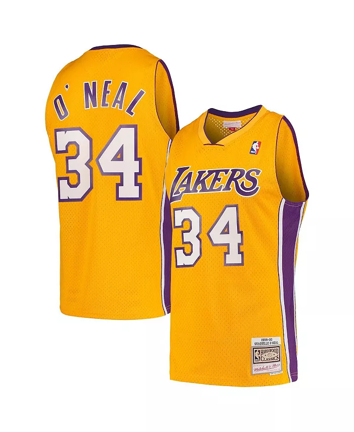 

Мужская баскетбольная майка Hardwood Classics Shaquille O'Neal Los Angeles Lakers 1999-00 Swingman золотистого цвета Mitchell & Ness