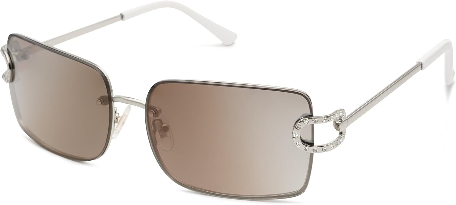 

Винтажные прямоугольные солнцезащитные очки SOJOS для женщин, большие, модные, без оправы, в стиле 90-х, с защитой от УФ-излучения UV400, модель Y2K, SJ1178, Silver/Brown Light Silver Mirror