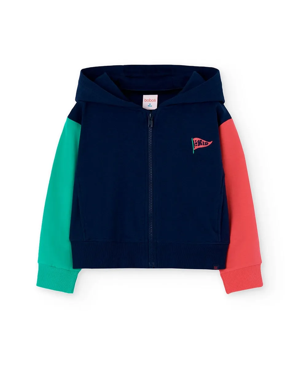

Детская флисовая куртка с капюшоном и карманами Boboli, темно-синий/оранжевый