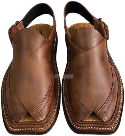 Кожаные сандалии ручной работы Kaptaan Peshawari Chappal, традиционные сандалии из натуральной кожи, удобные мужские кожаные сандалии Generic, коричневый