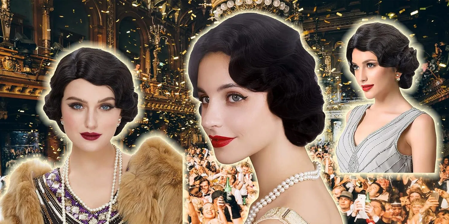 Короткий черный парик «Finger Wave» в стиле 1920-х годов R Reewes Fashion Hair, Black — фото 3