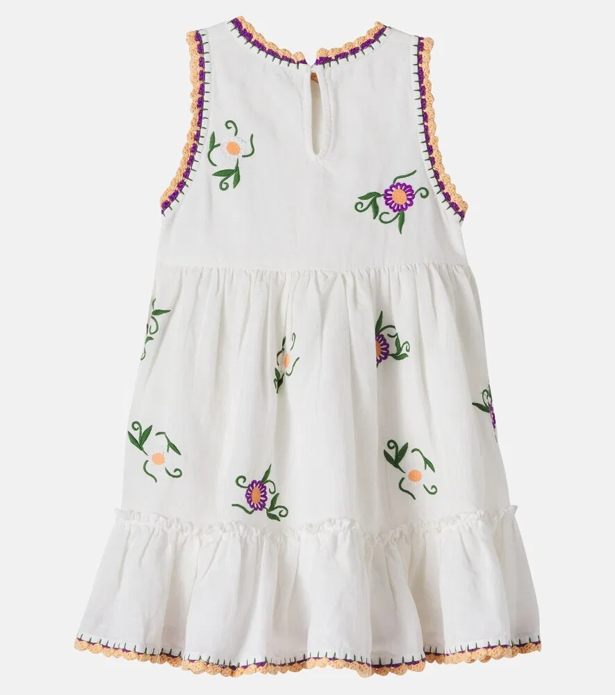 Платье из вышитого льна и хлопка Stella McCartney Kids, белый — фото 3
