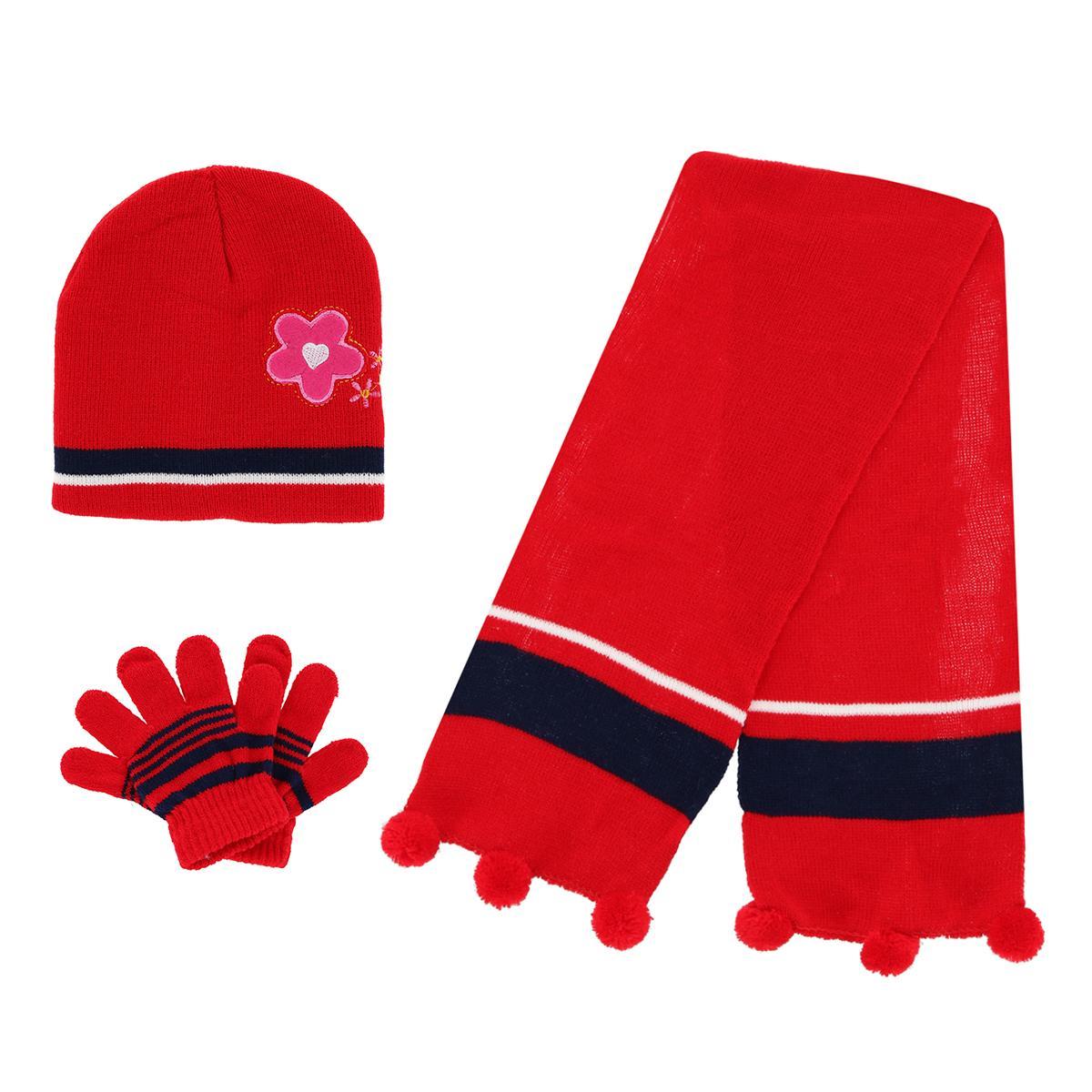 

Детский зимний комплект Flower Hat: шапка, перчатки и шарф универсального размера Heat Trendz, красный
