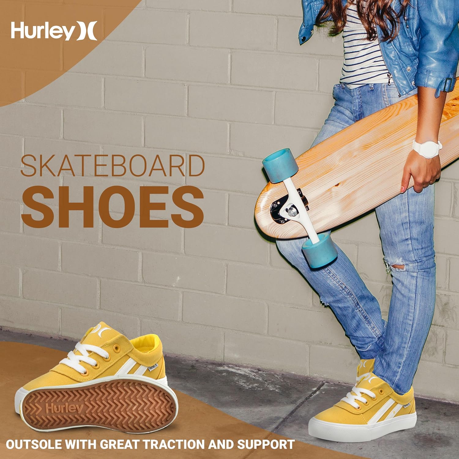 Кеды Hurley Boardy Kids с шнуровкой - низкие кроссовки для скейтборда для детей, спортивная обувь для мальчиков и девочек, белый — фото 4