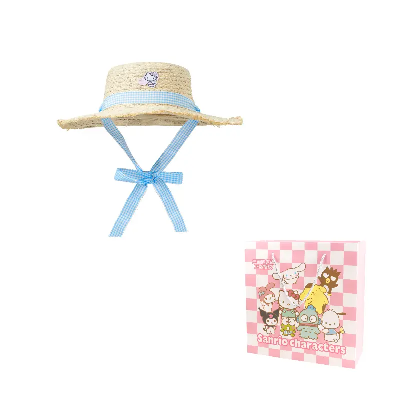 

Sanrio Плетеная соломенная шляпа унисекс, Hello Kitty Beige Straw Woven Bucket Hat