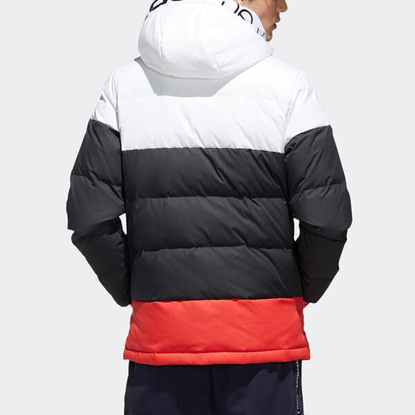 Пуховик adidas neo logo Printing Colorblock Casual Stay Warm Sports Down Jacket Black White Red Colorblock, белый — фото 4