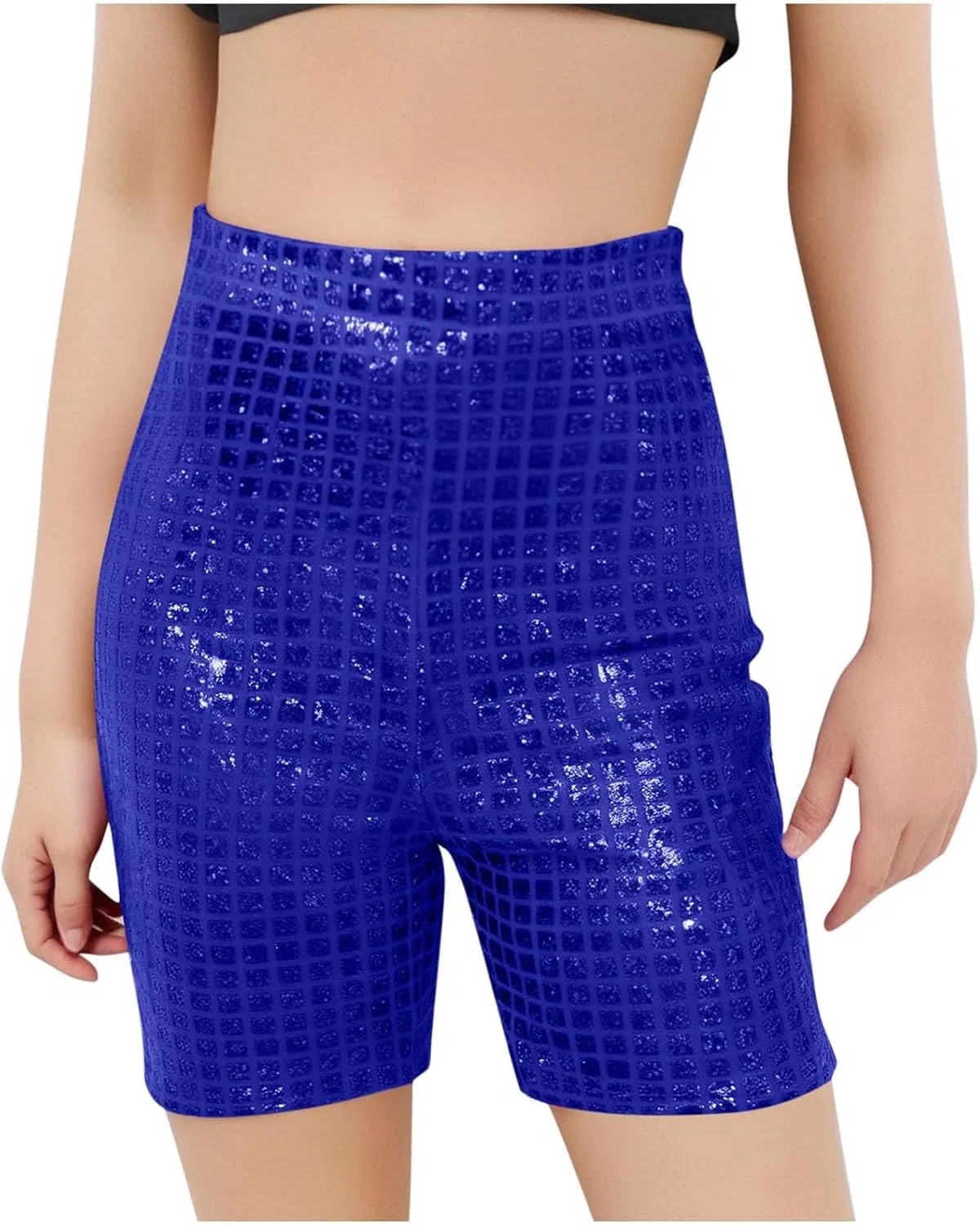 Zzalalana Girls Metallic Shiny Shorts High Waisted Sparkly Sequin Party Performance Uniform Shorts for Kids 3-16 Years, синий