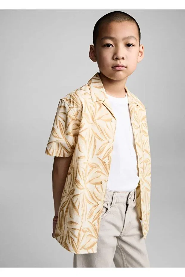 Детская рубашка с коротким рукавом хлопковая Mango Kids, Dark Yellow