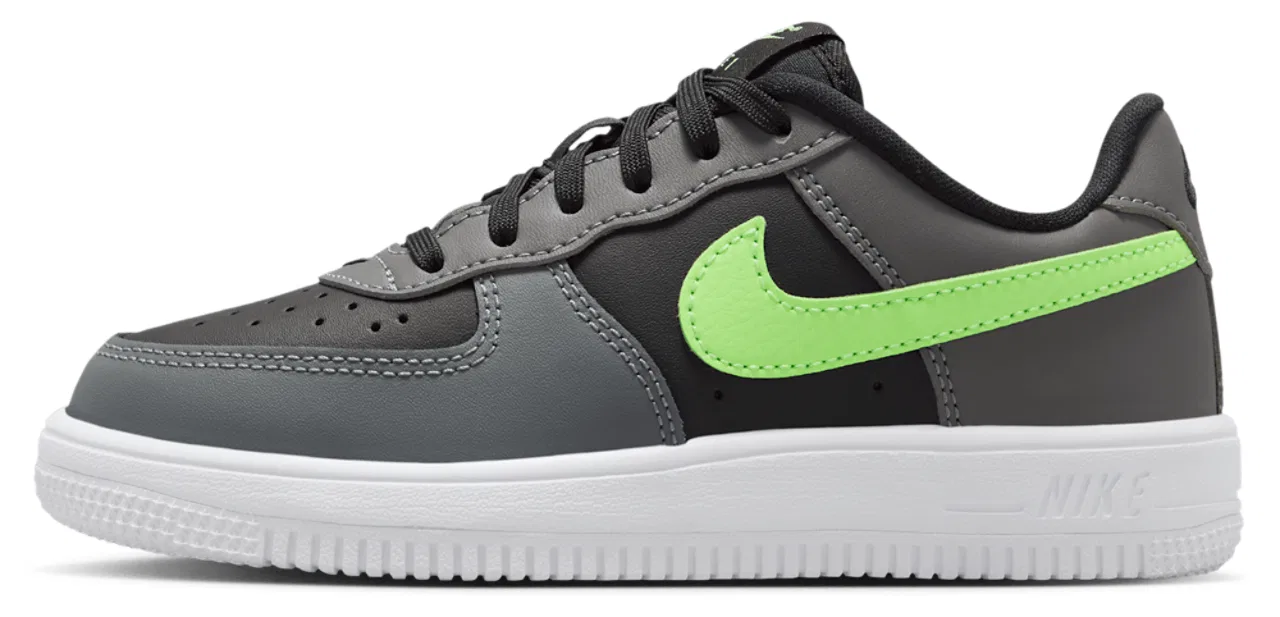 Кроссовки для мальчиков Nike Air Force 1 Low Lace, цвет Black/Smoke Grey/Lime Blast — фото 2
