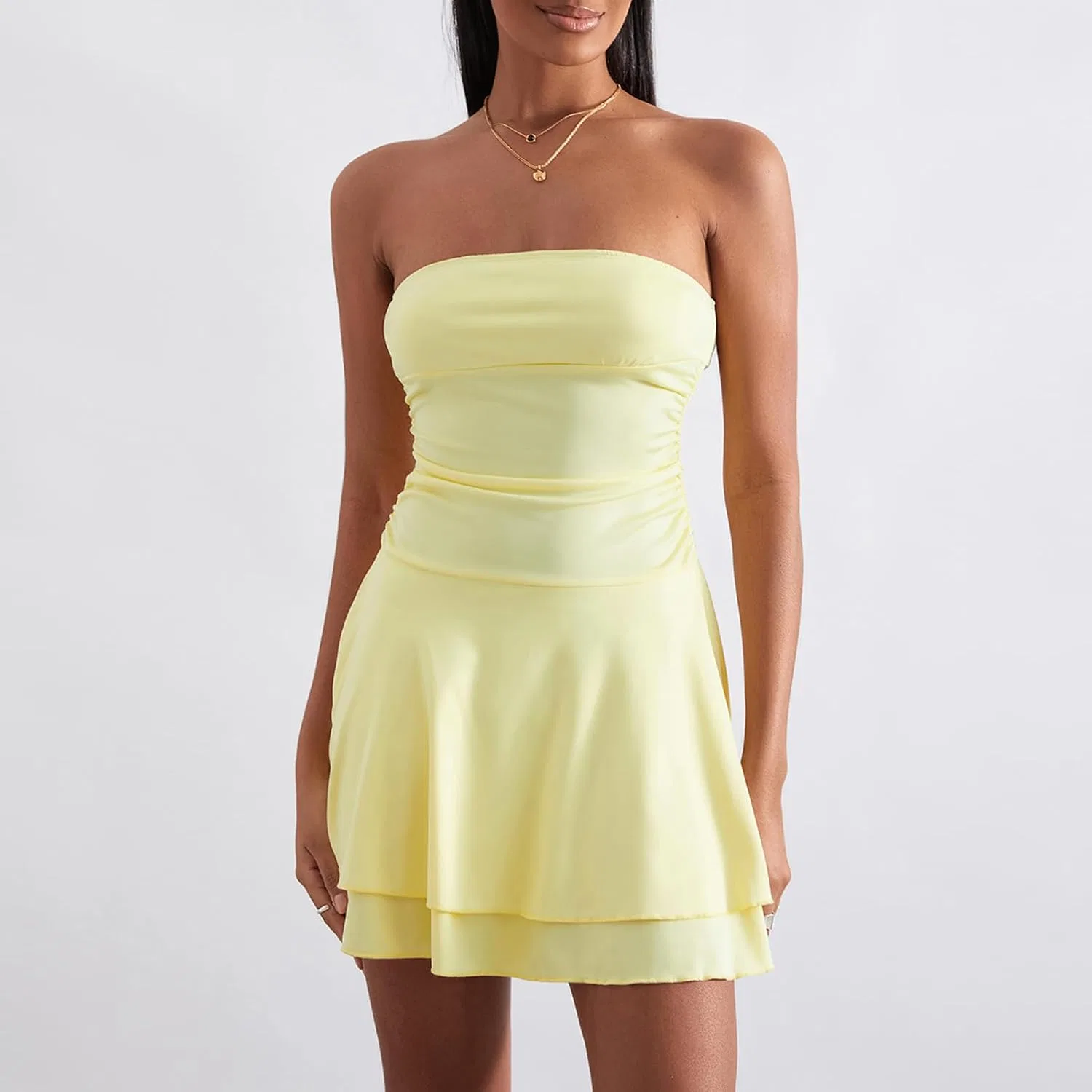 Женское короткое платье с воротником-хомутиком Bubble Dress, Yellow — фото 3