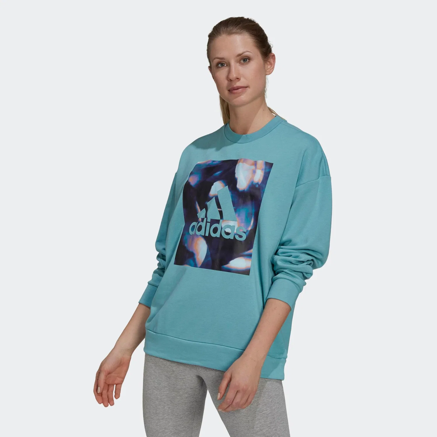 Женский свитшот с принтом U4U Soft Knit Sweatshirt Adidas, Lagunenblau Turkisblau — фото 3