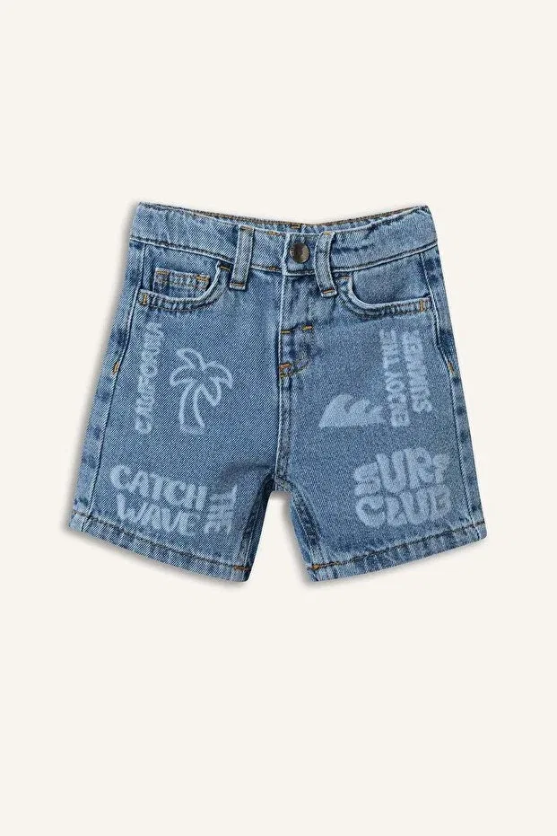 Детские шорты для мальчиков джинсовые с принтом Tropical patterned jean shorts Defacto, Blue-Nm28 — фото 4