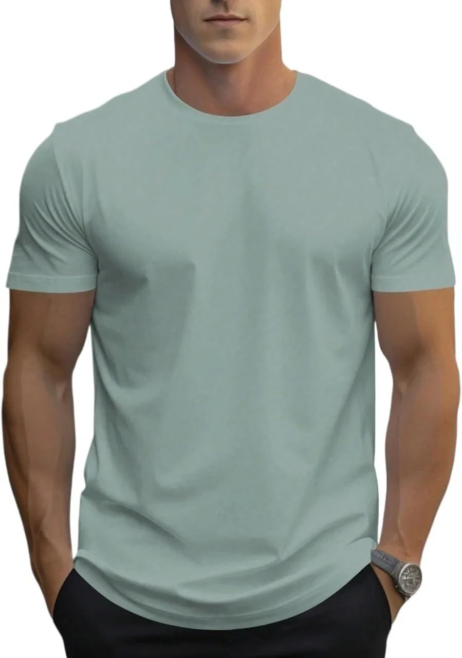 Мужская футболка с круглым вырезом, короткий рукав, Solid Color, Green