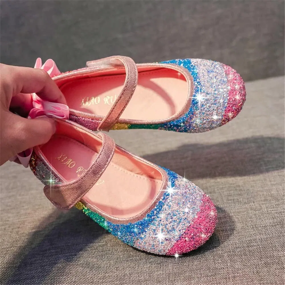 Детские туфли Мэри Джейн с пайетками и бантом Rainbow Sequined Bowknot TN TANGNEST, Rainbow Pink — фото 4