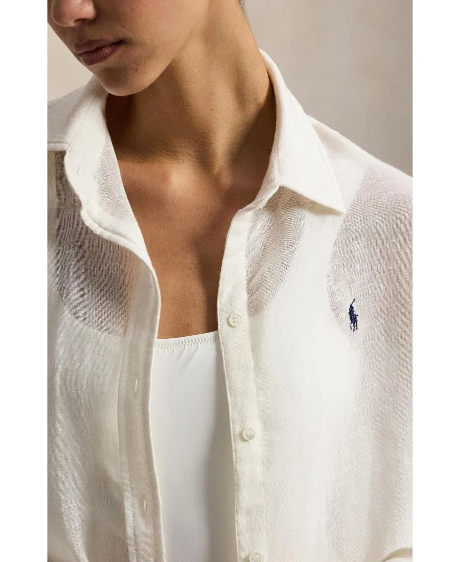 Женская рубашка-накидка для купальника с длинным рукавом Polo Ralph Lauren, Cream — фото 3