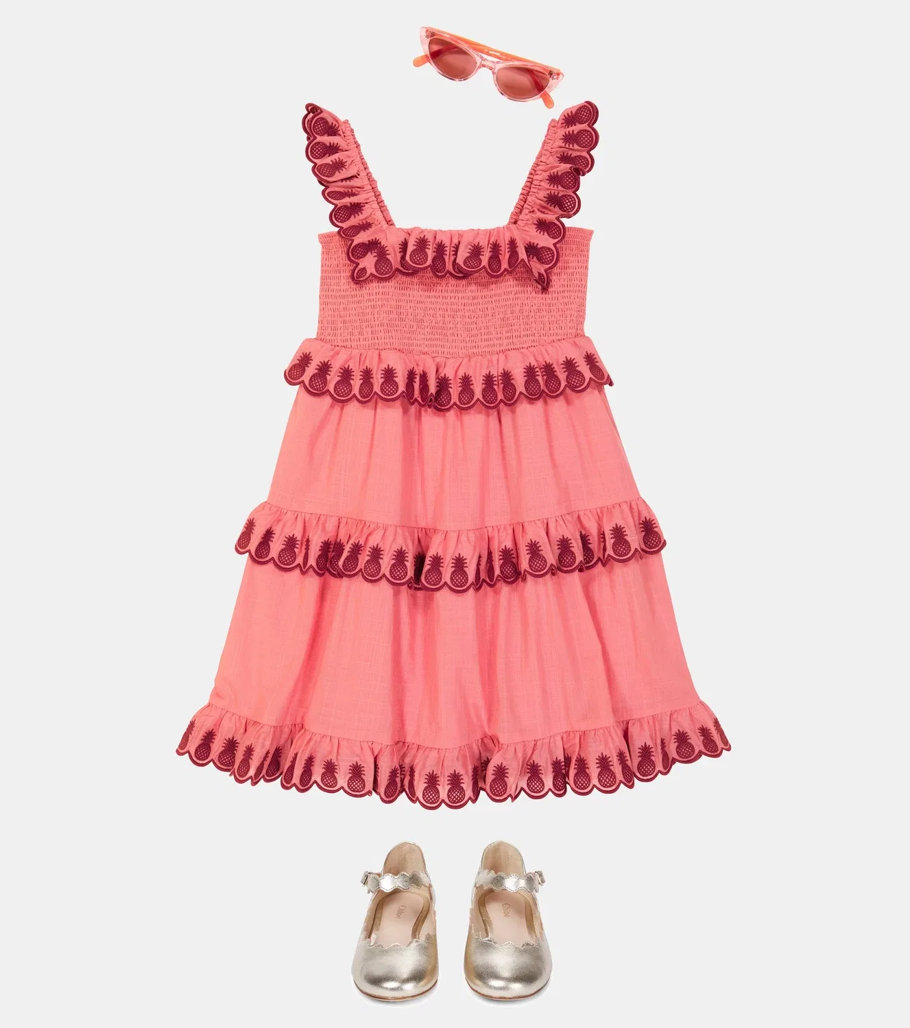 Платье хлопковое с вышивкой Tropicana Zimmermann Kids, розовый — фото 2