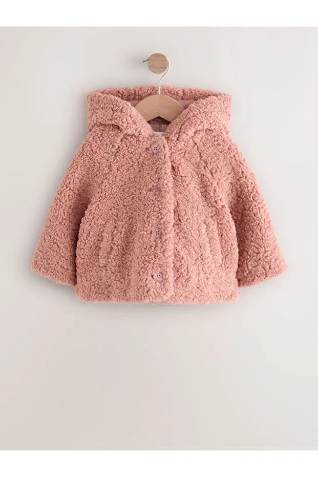 Детское пальто с капюшоном для девочек Next Baby, Pink — фото 4