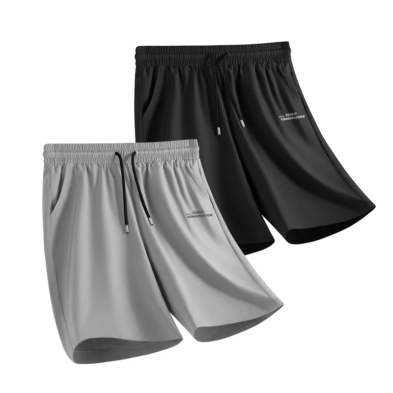Детские шорты повседневные Ice Silk Cooling MINISO, Light Gray (Mb Green Stripes Pants Logo)+Black (Mb Green Stripes Pants Logo)