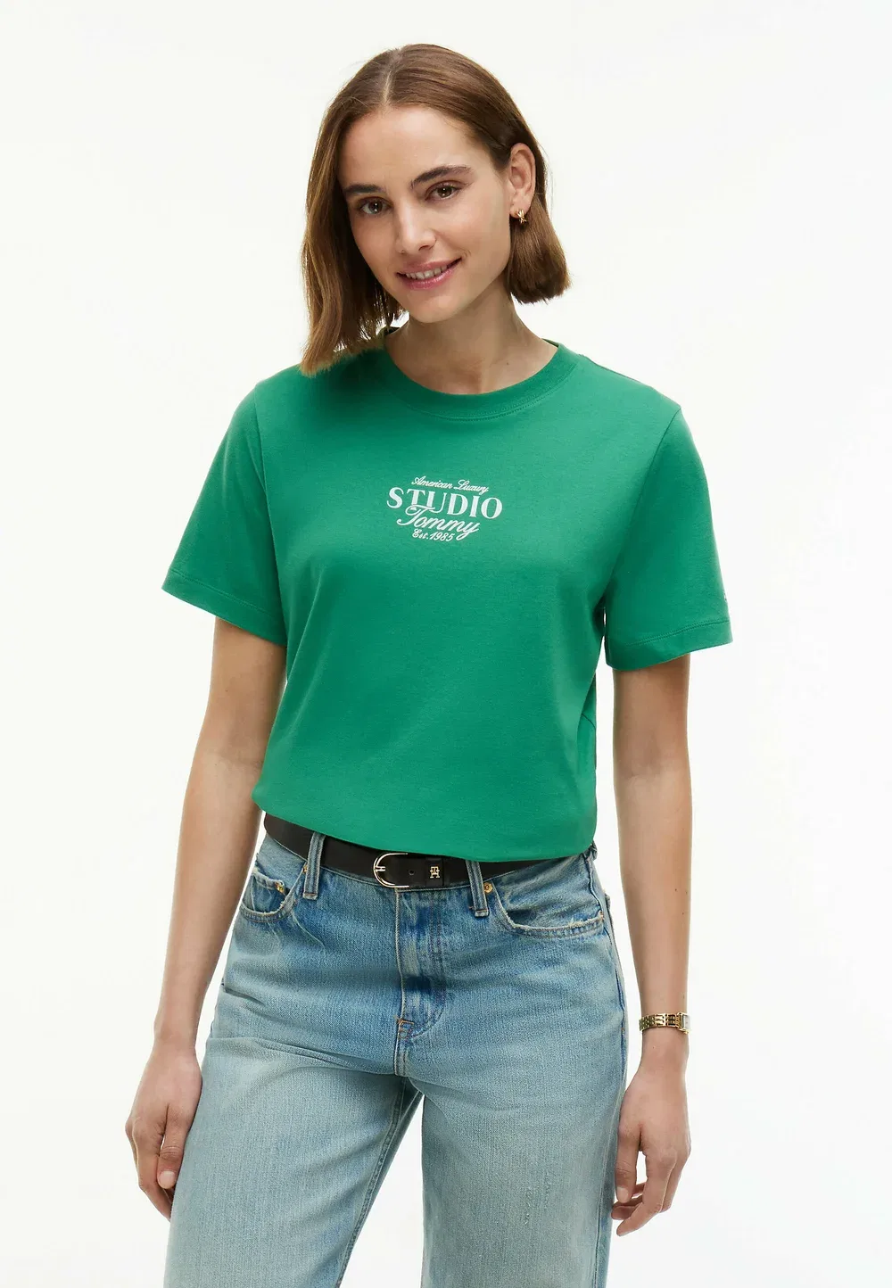 Футболка с круглым вырезом из трикотажа с логотипом - футболка с принтом Tommy Hilfiger, Alaskan Green
