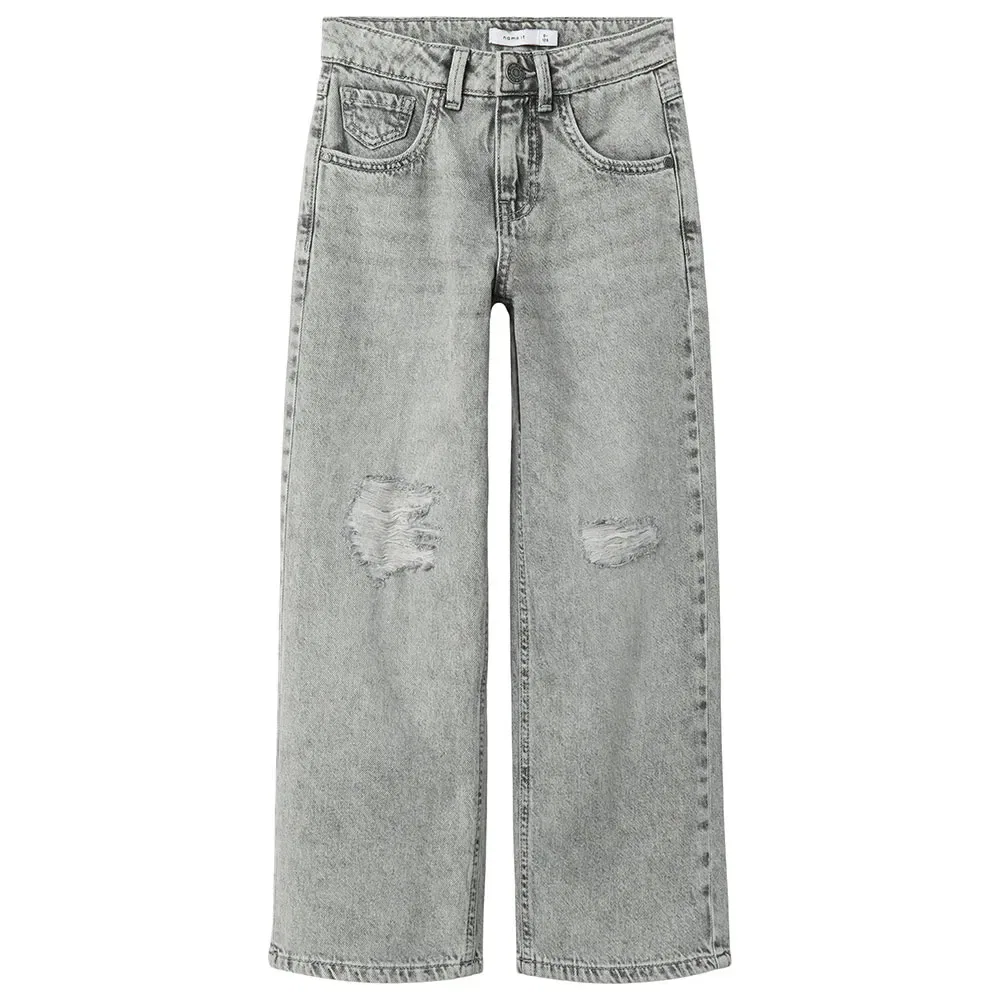 Детские джинсы для девочек с широким кроем Rose Wide 1411 Be Name it, Grey — фото 3