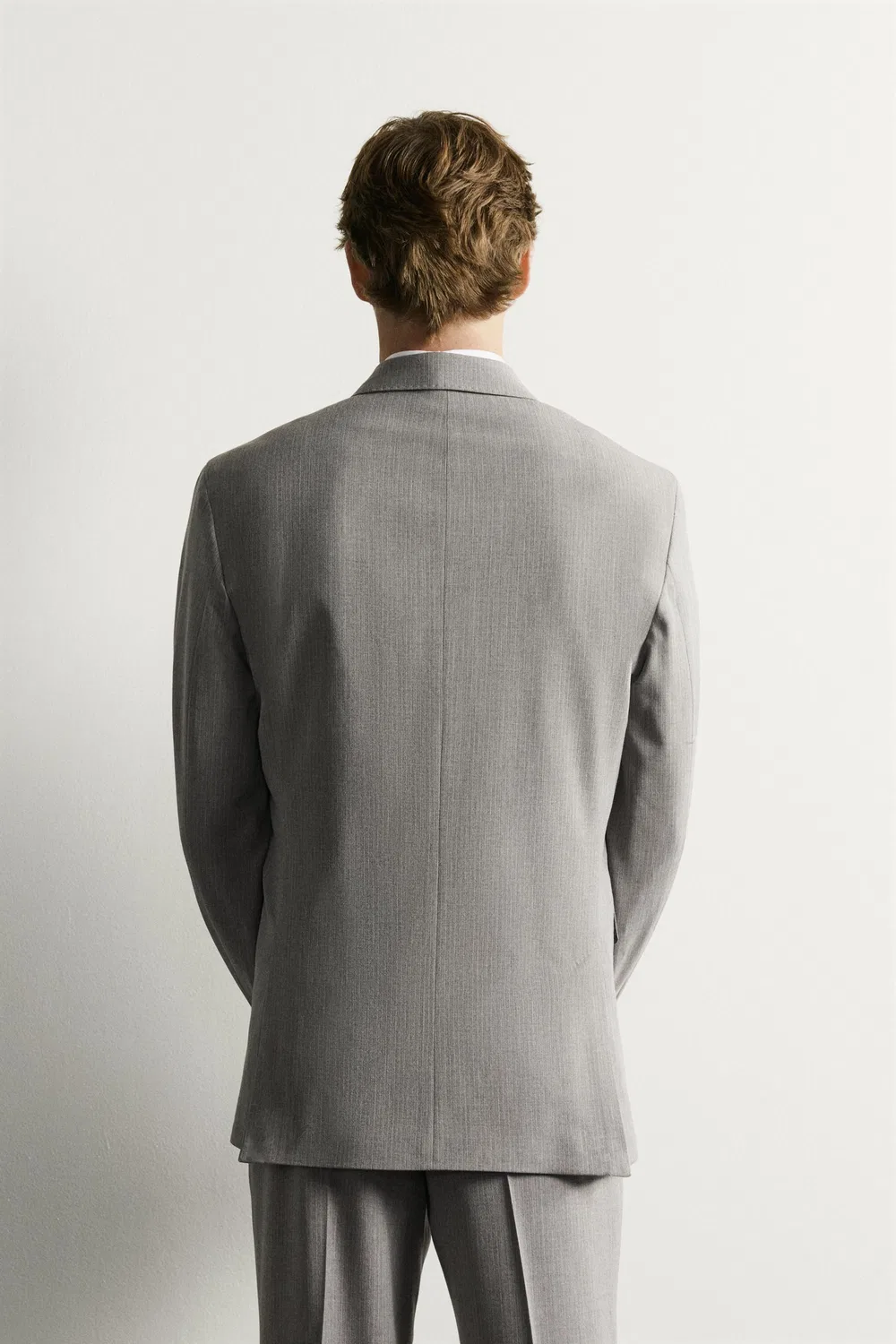 Блейзер из полосатого двубортного костюма ZARA, Grey marl — фото 3