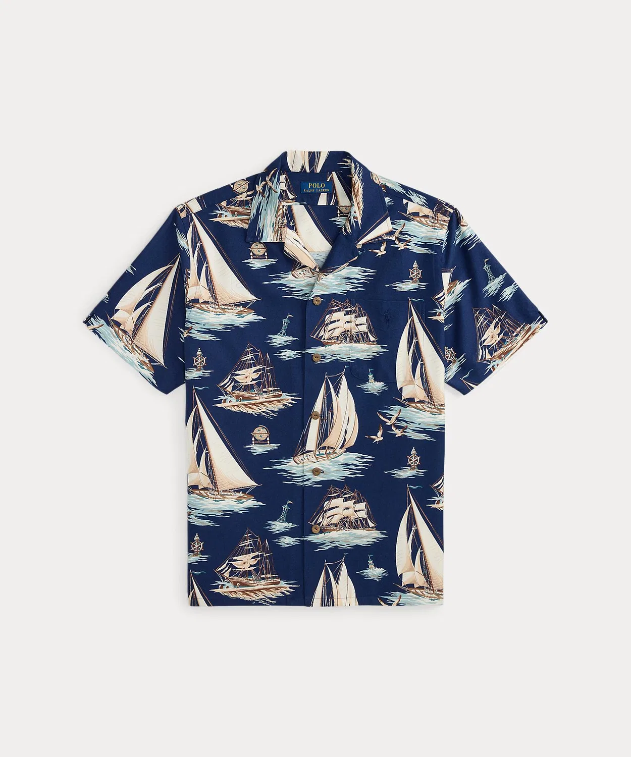 Мужская рубашка поло с длинным рукавоми принтом Sailboat Classic Fit Oxford POLO RALPH LAUREN, Multi — фото 2