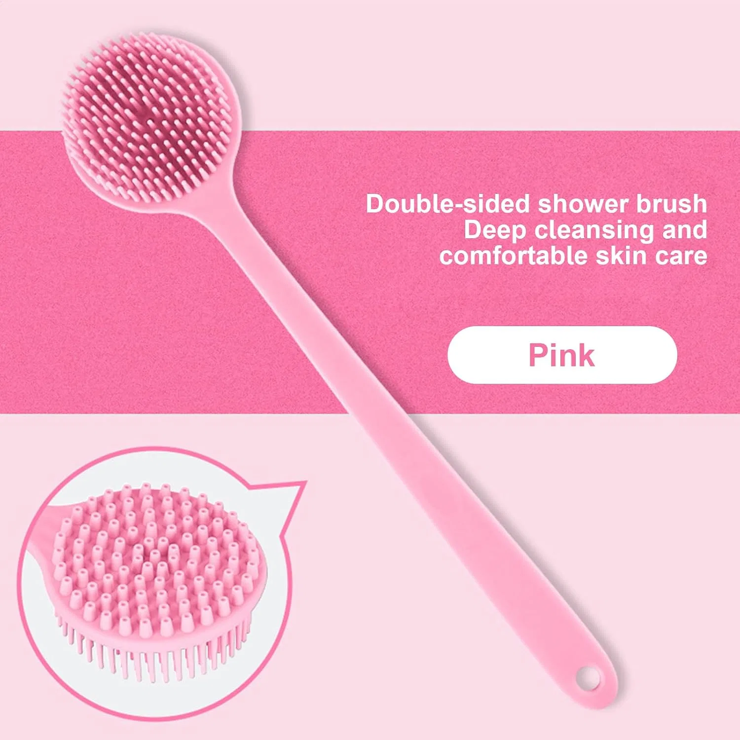 Щетка для тела с длинной ручкой, Generisch, 1 шт, Pink — фото 4