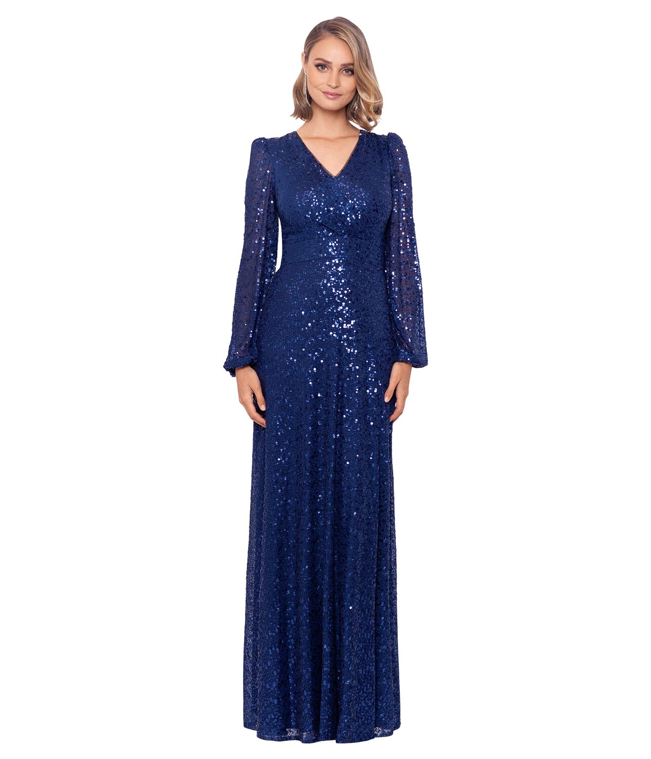 

Платье XSCAPE, Long Sleeve Long V-Neck Sequin Gown