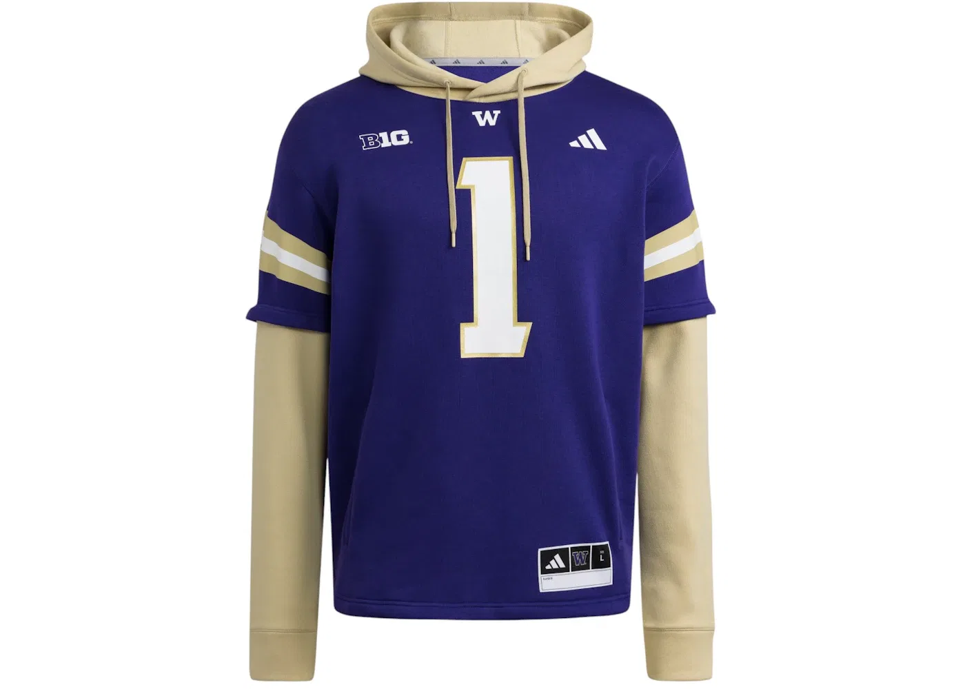 Мужская джерси-худи с принтом Huskies Jersey Hoodie Washington Team College Purple White Team Sand Adidas, Washington Team College Purple White Team Sand
