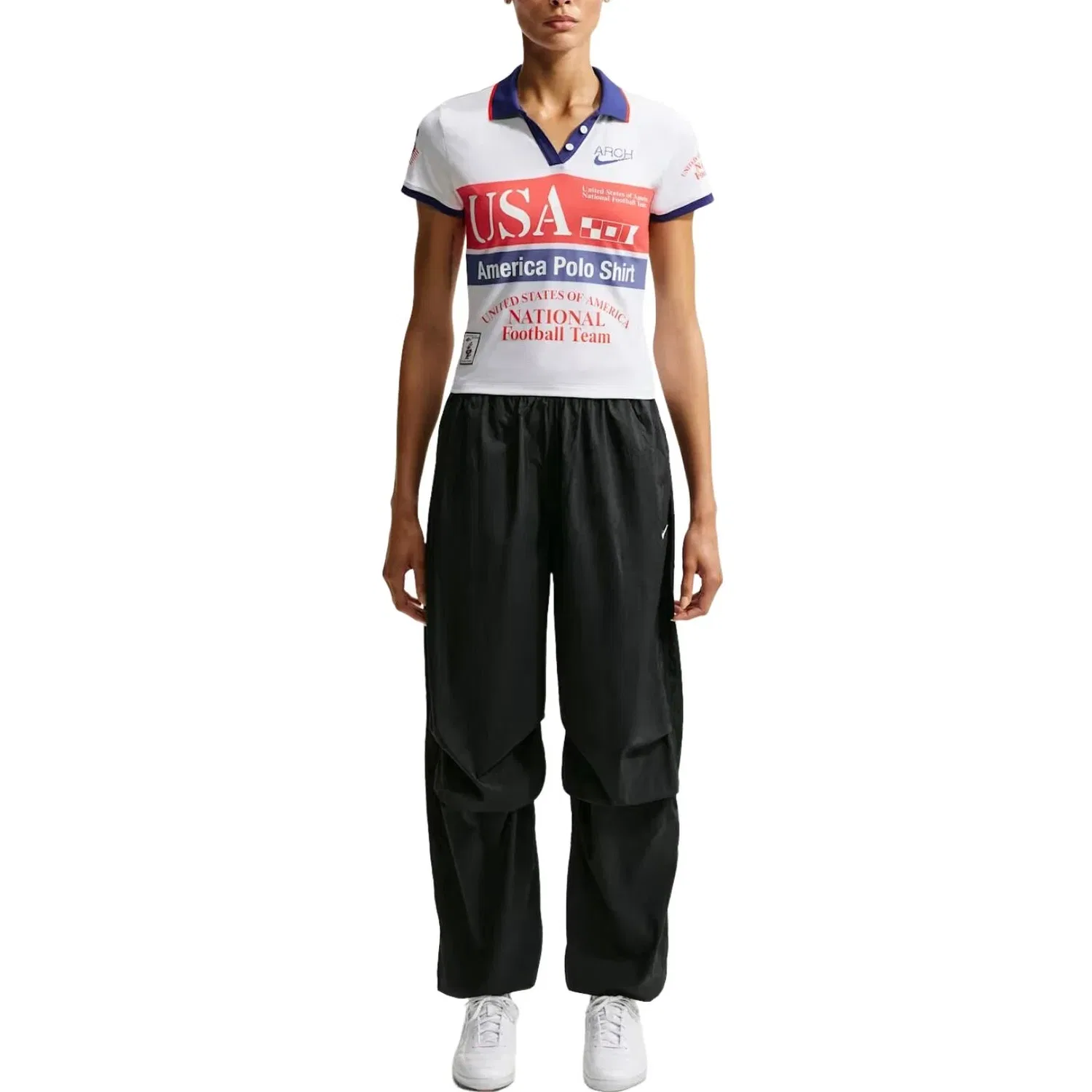 Женская футболка-поло с коротким рукавом Nike x USA x V.A.A. Cryoshot Polo Shirt, белый — фото 4