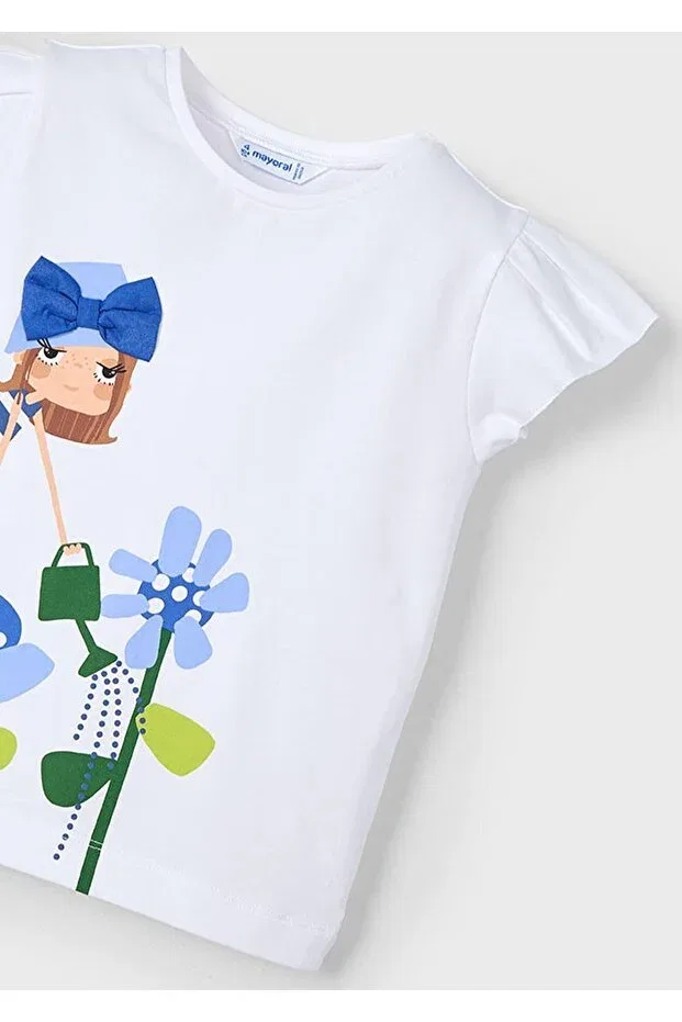 Детская футболка для девочек с принтом Summer Girl's Blue Theme Mayoral, Белая — фото 2