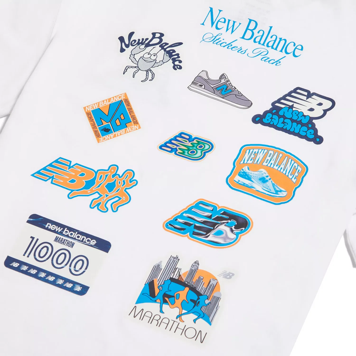Детская футболка с принтом Sticker Pack Logo New Balance, Bright White — фото 4