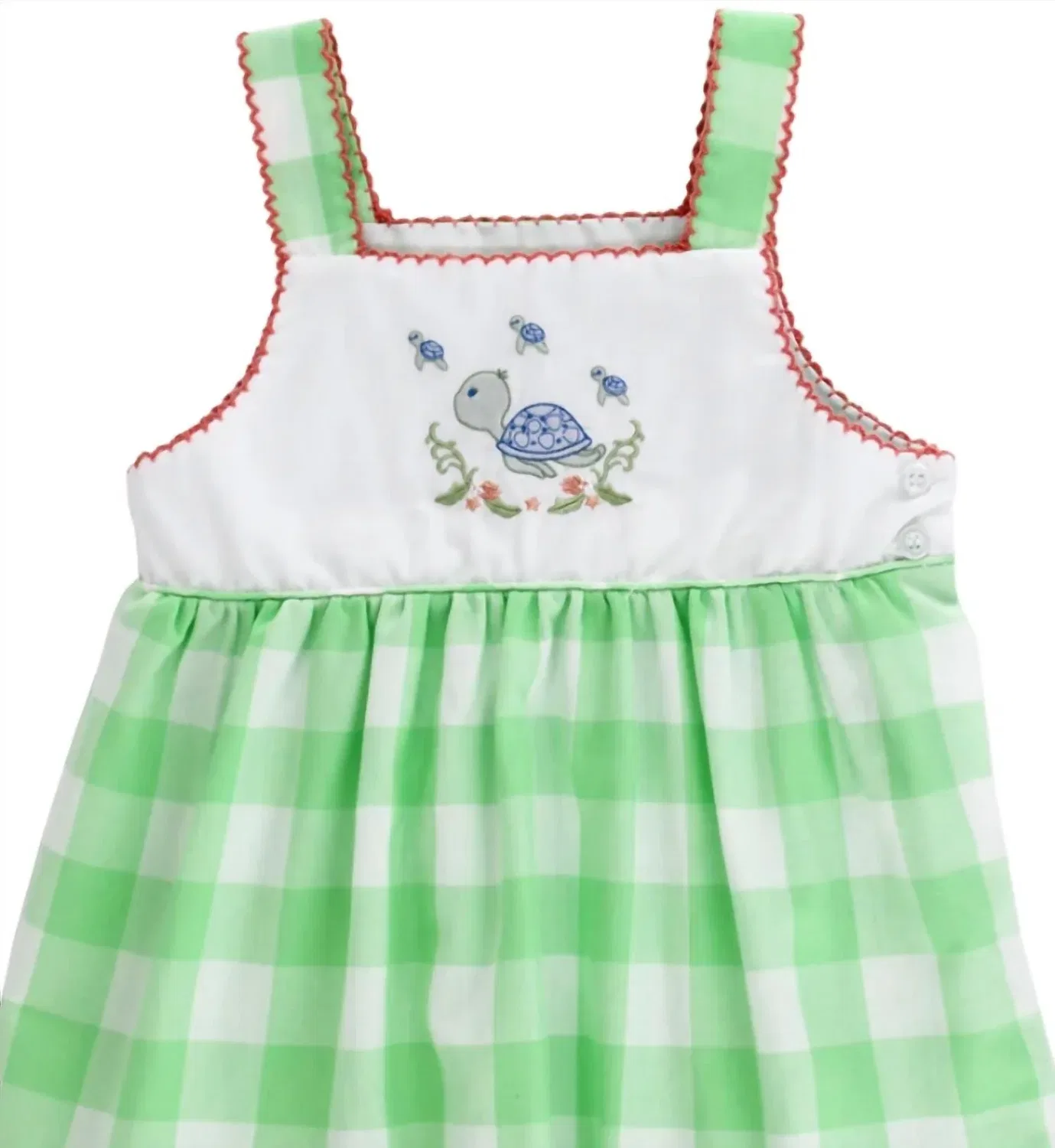Детское платье-сарафан для девочек с вышивкой Turtle Cove Bailey Boys, Green Gingham — фото 2