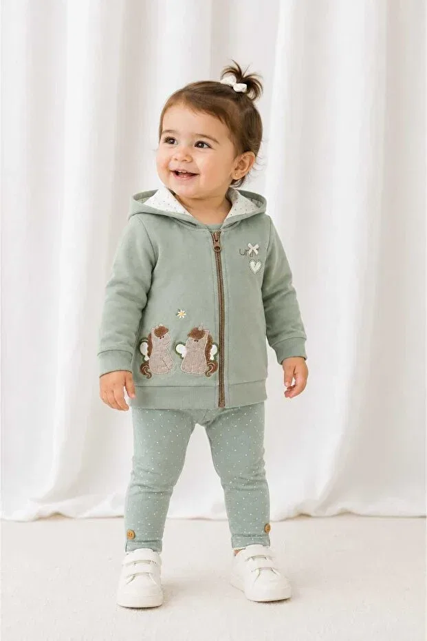 Детский кардиган для девочек с вышивкой Unicorn Embroidered Hooded Nili, Green — фото 2