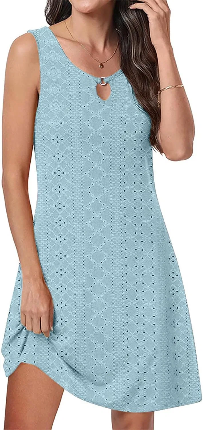Женское летнее мини-платье с вышивкой и вырезом, Light Blue — фото 2