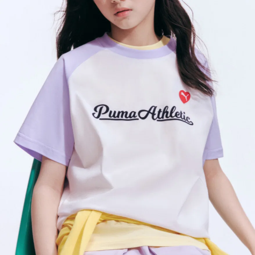 Детская футболка с быстросохнущей тканью PUMA, White Purple Tone — фото 4