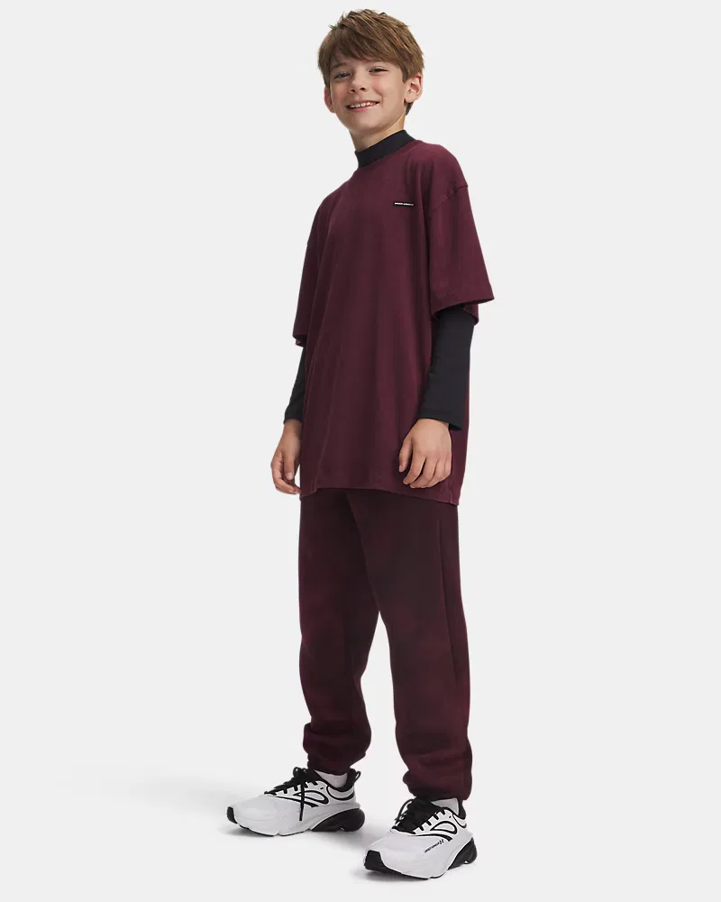 Детские штаны на флисе с начесом, внутренний шов 63,5 см, UA Icon UnderArmour, Dark Maroon/Black — фото 3