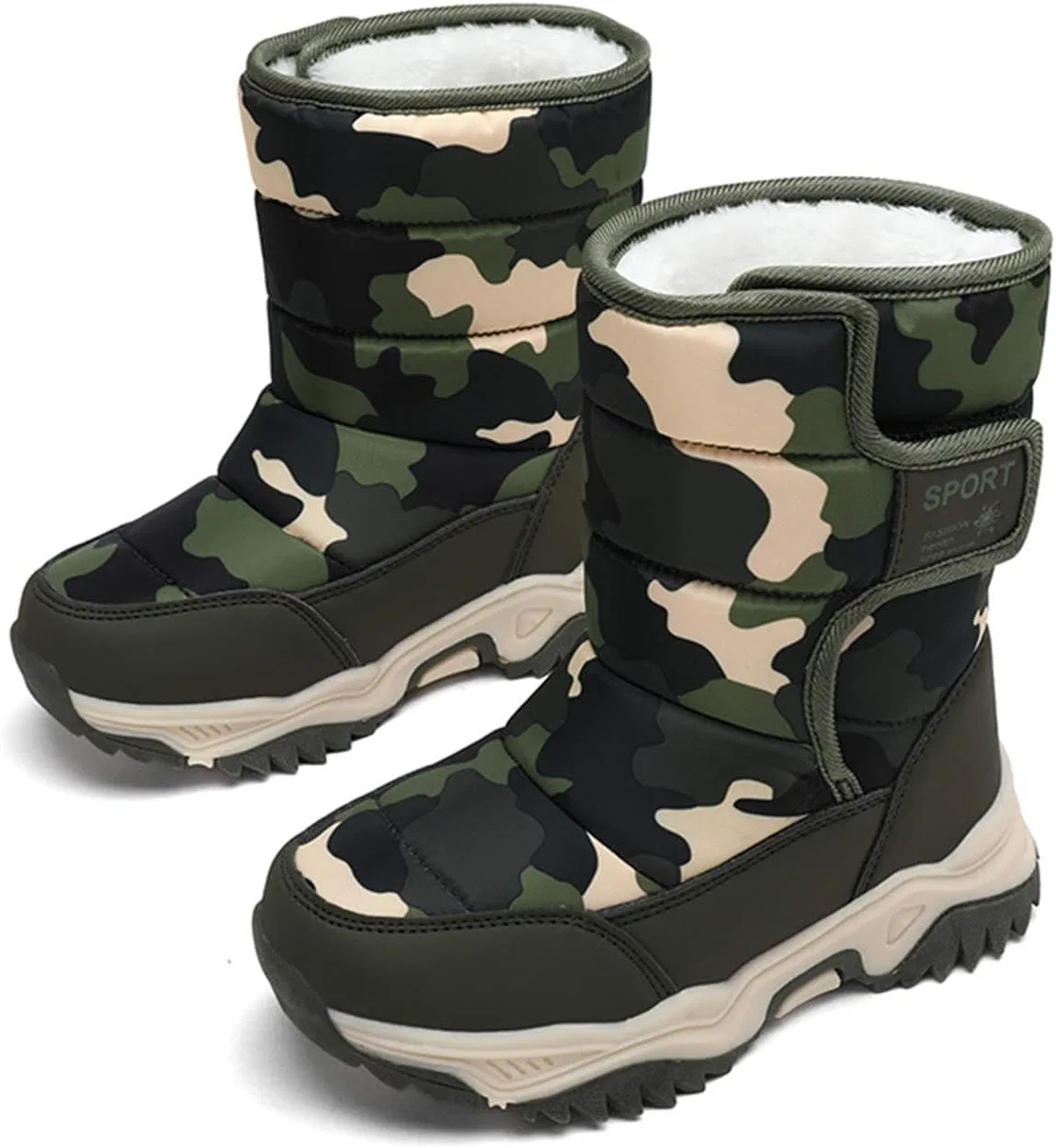 Детские зимние ботинки для девочек и мальчиков с мехом CERYTHRINA, Green Camo — фото 2