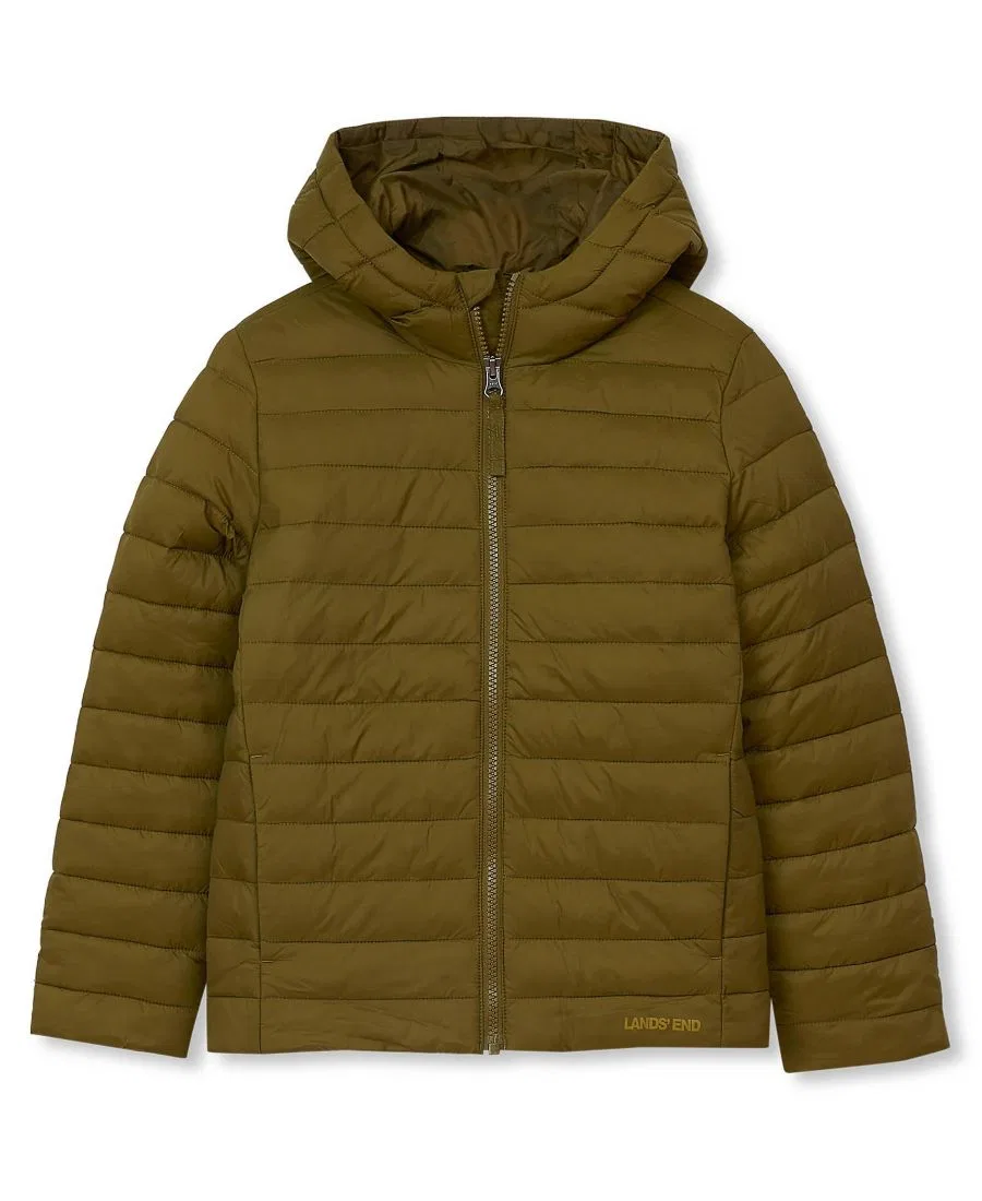 Детская куртка с капюшоном на утеплителе PrimaLoft, модель FeatherFree Insulated Hooded Packable Jacket Lands' End, Avocado Green