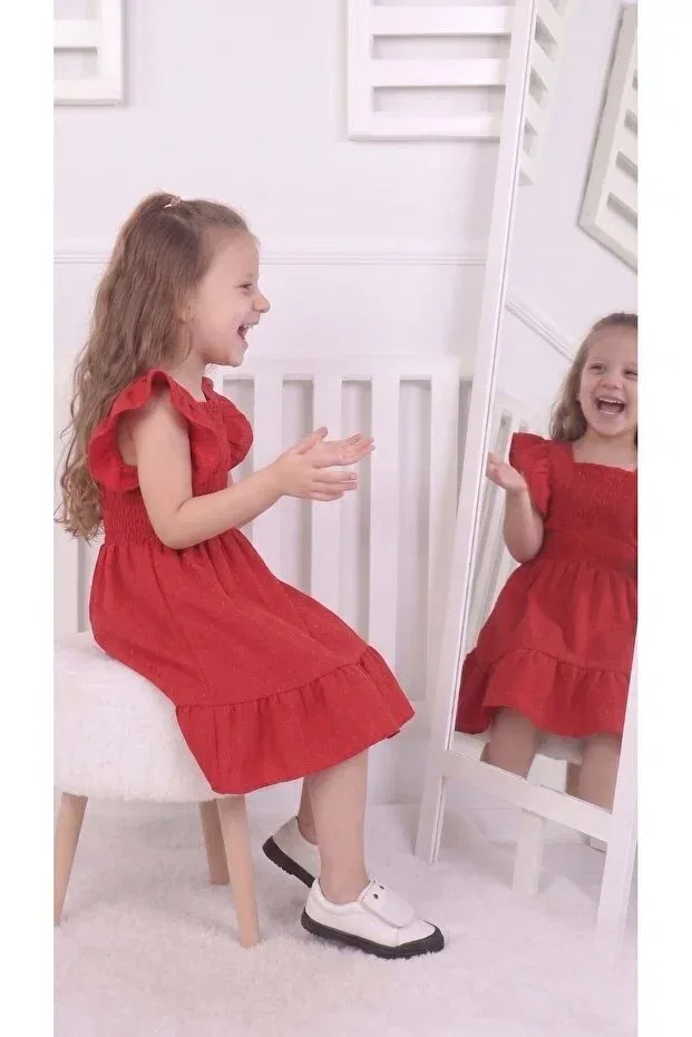 Детское платье для девочек с коротким рукавом Newkids, Red — фото 3
