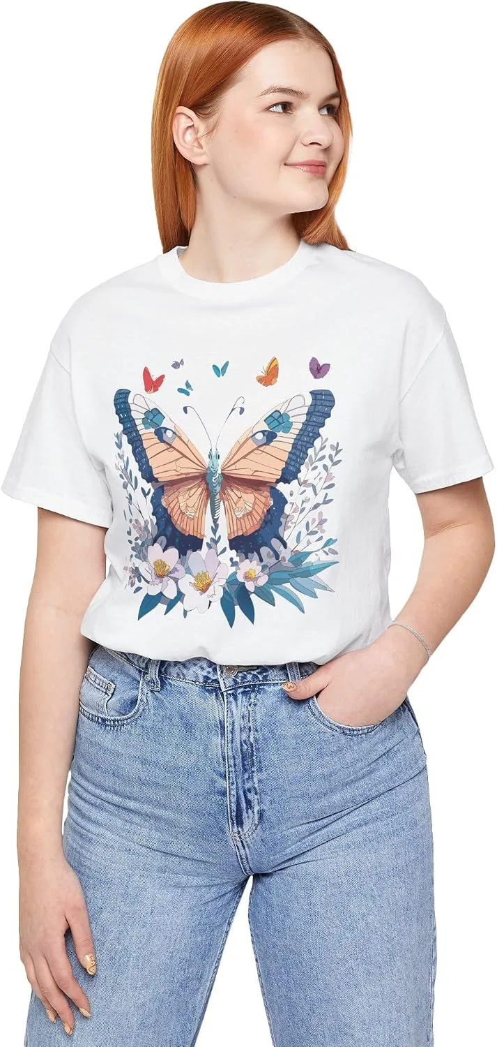 Унисекс футболка с бабочками и цветами Bella Canvas 3001, White