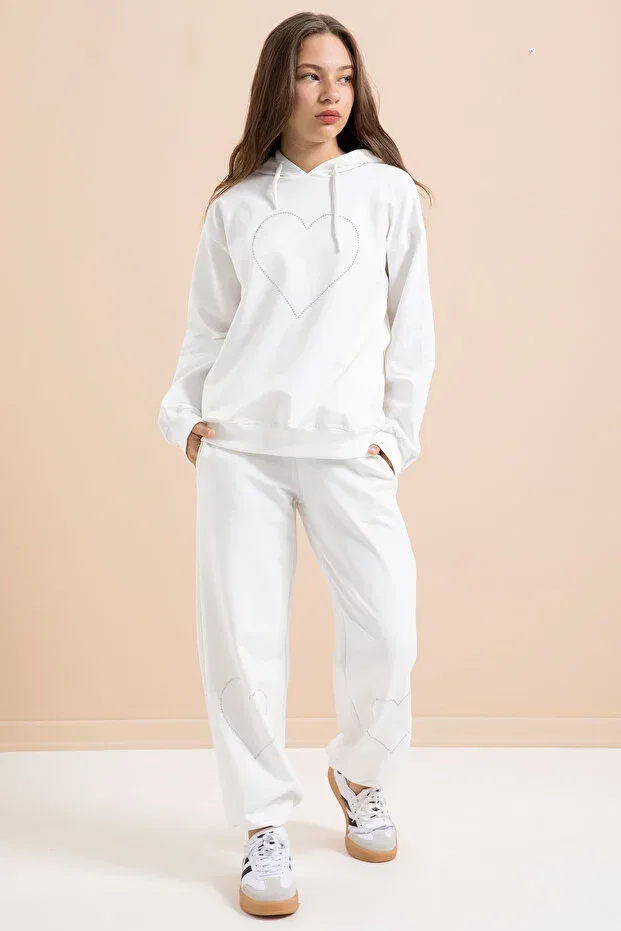 Детский спортивный комплект для девочек с принтом Cansın Mini, White