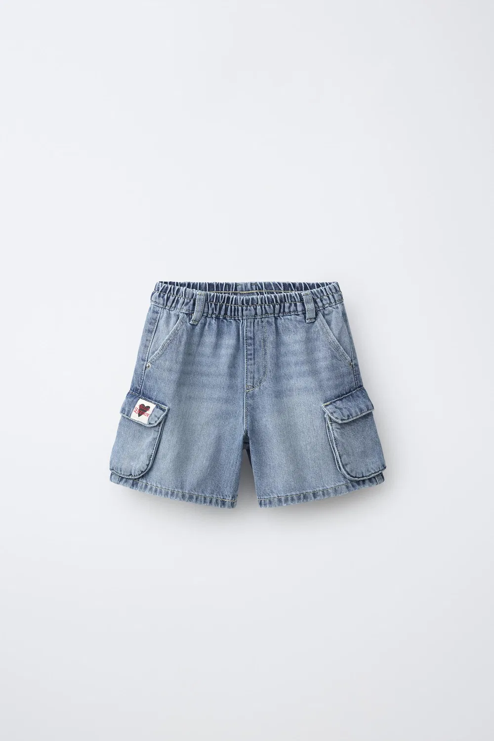 Джинсовые шорты-карго с нашивками ZARA, Light blue