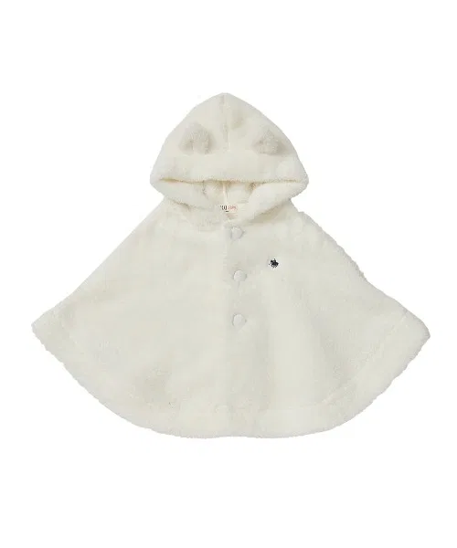 Детский пончо-накидка с капюшоном, вышивкой POLO BCS, Ivory — фото 4